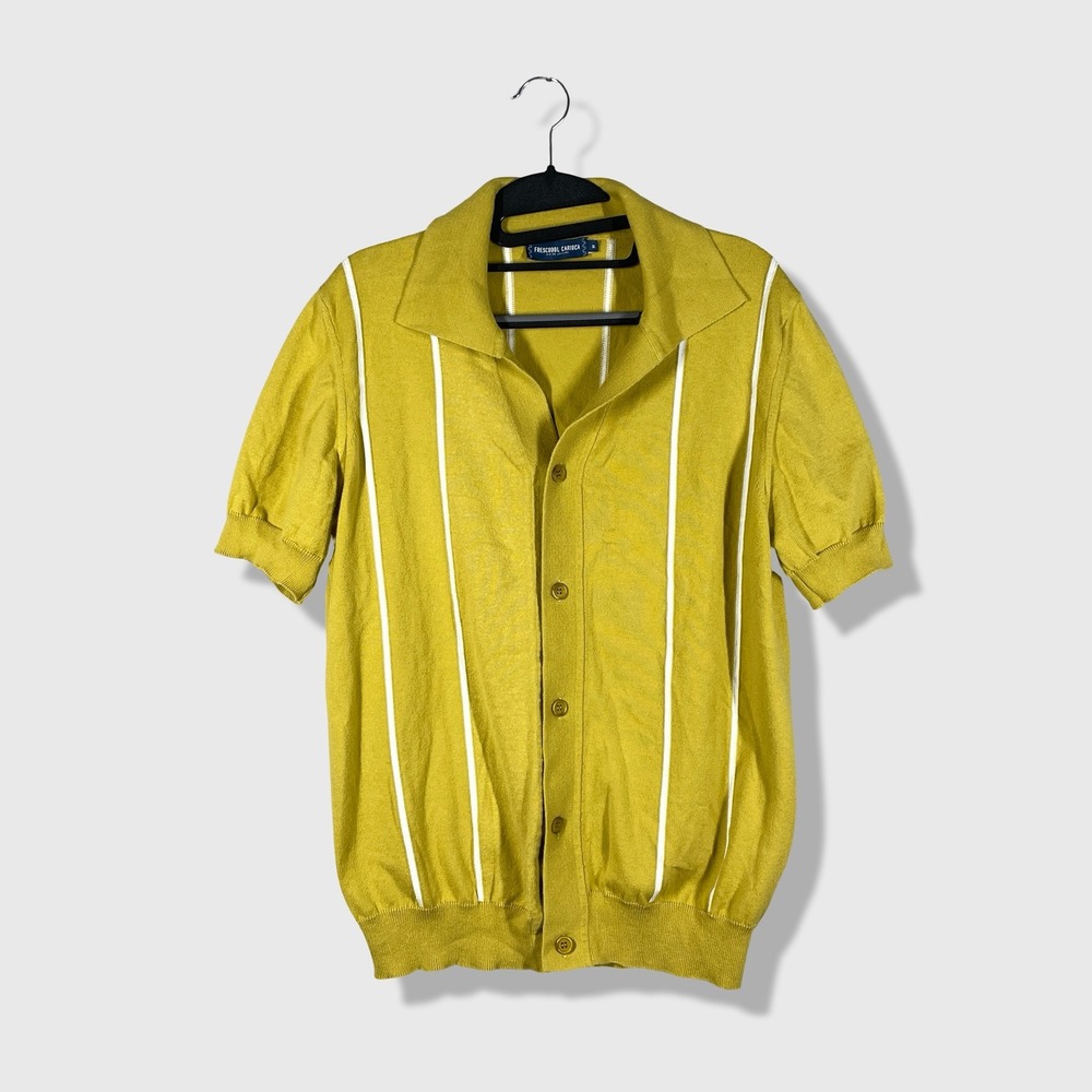 Frescobol Carioca Knit Polo Mens Medium Yellow Old Money Retro Resortwear
